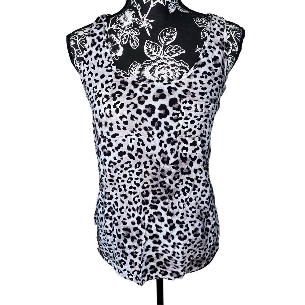 Faded Glory Leopard Print Tank Top Cheetah Wide Strap Beach Coastal Summer